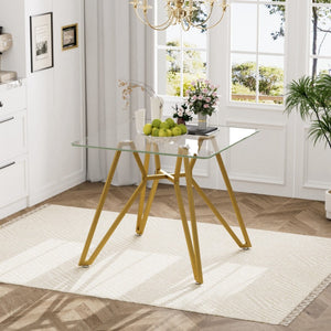 HomeRoots 35" Striking White Glass and Gold Steel Square Trestle Coffee Table for Modern Living Rooms and Offices 694682