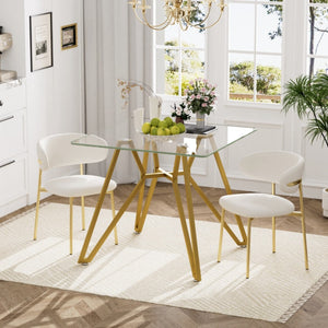 HomeRoots 35" Striking White Glass and Gold Steel Square Trestle Coffee Table for Modern Living Rooms and Offices 694682