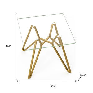 HomeRoots 35" Striking White Glass and Gold Steel Square Trestle Coffee Table for Modern Living Rooms and Offices 694682