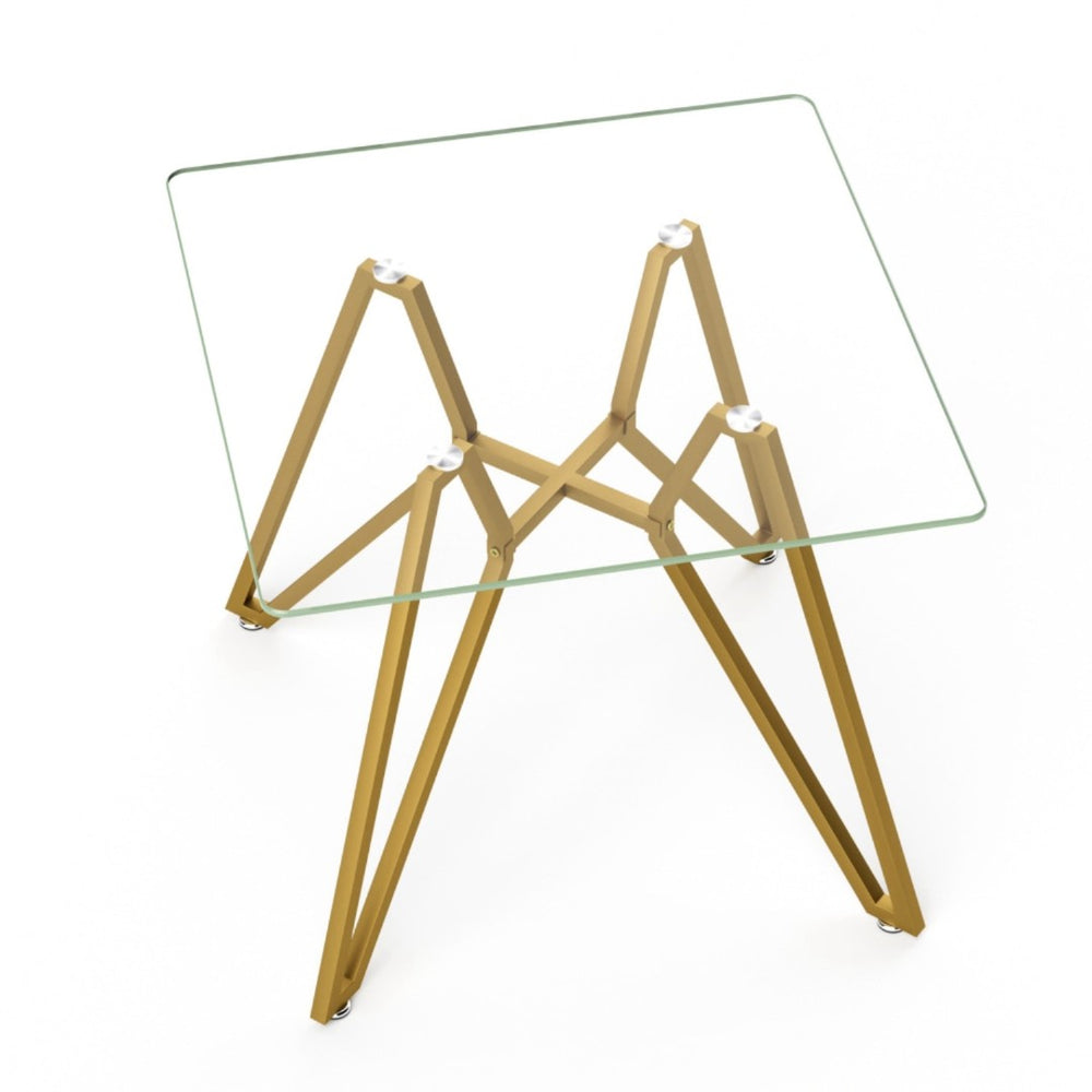 HomeRoots 35" Striking White Glass and Gold Steel Square Trestle Coffee Table for Modern Living Rooms and Offices 694682