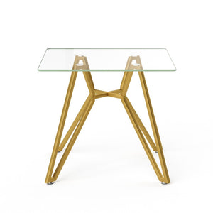 HomeRoots 35" Striking White Glass and Gold Steel Square Trestle Coffee Table for Modern Living Rooms and Offices 694682