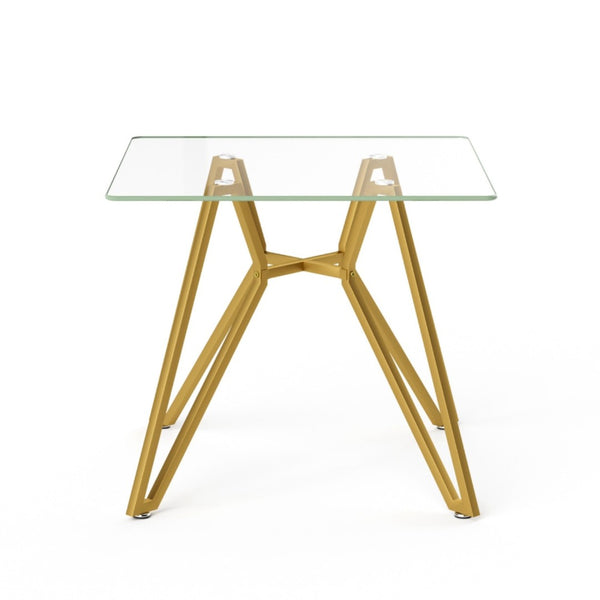 HomeRoots 35" Striking White Glass and Gold Steel Square Trestle Coffee Table for Modern Living Rooms and Offices 694682