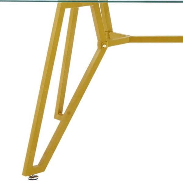 HomeRoots 71" White and Gold Glass Coffee Table - Modern Trestle Design for Stylish Living Spaces & Offices 694683