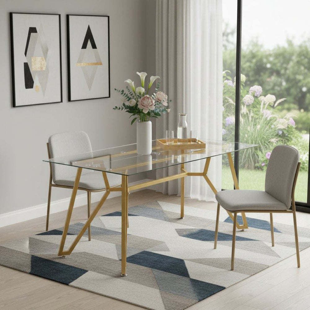 HomeRoots 71" White and Gold Glass Coffee Table - Modern Trestle Design for Stylish Living Spaces & Offices 694683