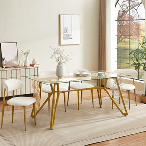 HomeRoots 71" White and Gold Glass Coffee Table - Modern Trestle Design for Stylish Living Spaces & Offices 694683