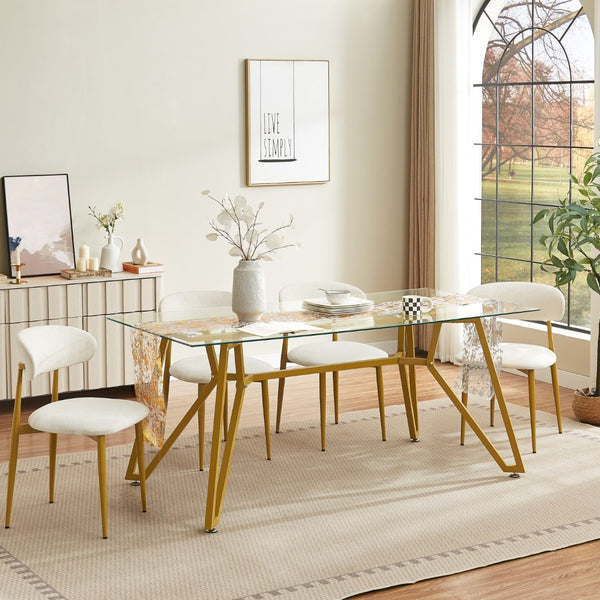 HomeRoots 71" White and Gold Glass Coffee Table - Modern Trestle Design for Stylish Living Spaces & Offices 694683