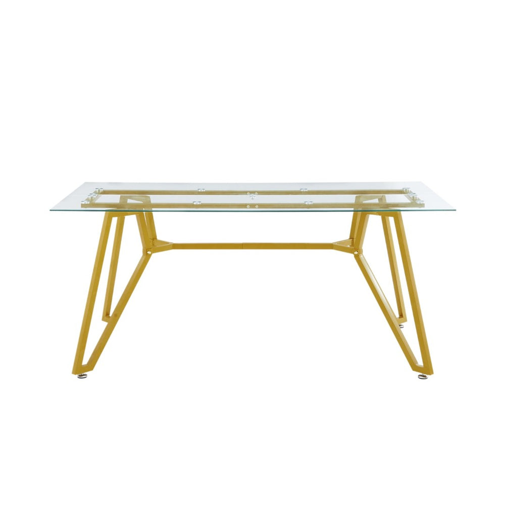 HomeRoots 71" White and Gold Glass Coffee Table - Modern Trestle Design for Stylish Living Spaces & Offices 694683