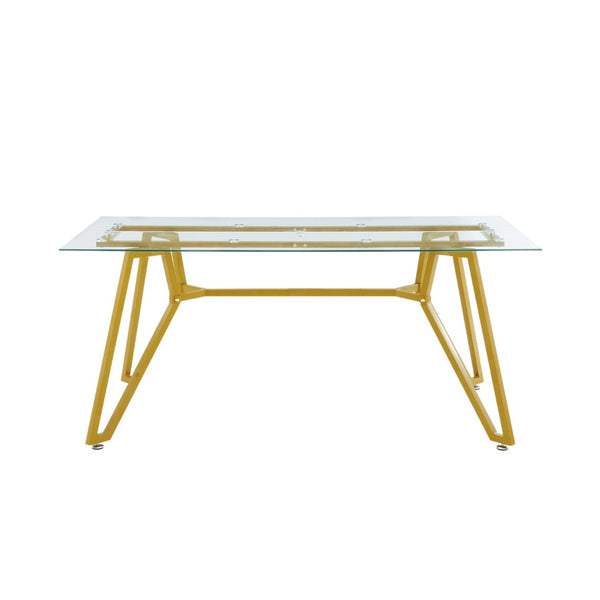 HomeRoots 71" White and Gold Glass Coffee Table - Modern Trestle Design for Stylish Living Spaces & Offices 694683