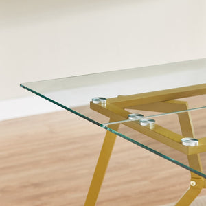 HomeRoots 71" White and Gold Glass Coffee Table - Modern Trestle Design for Stylish Living Spaces & Offices 694683