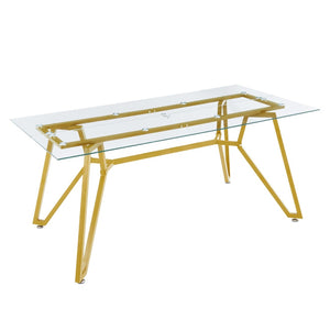 HomeRoots 71" White and Gold Glass Coffee Table - Modern Trestle Design for Stylish Living Spaces & Offices 694683