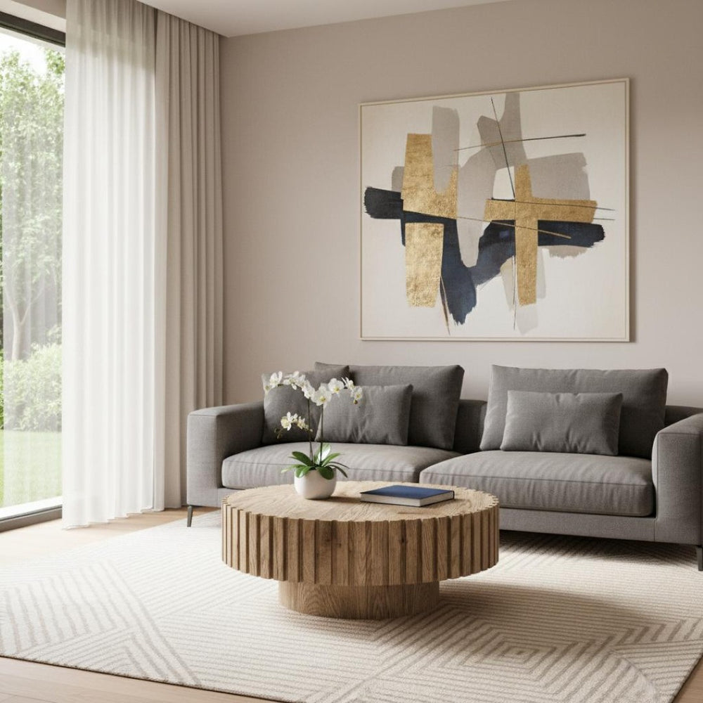 HomeRoots 32" Modern Natural Wood Round Pedestal Coffee Table – Sculptural Design for Stylish Spaces 694685