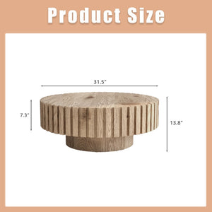 HomeRoots 32" Modern Natural Wood Round Pedestal Coffee Table – Sculptural Design for Stylish Spaces 694685