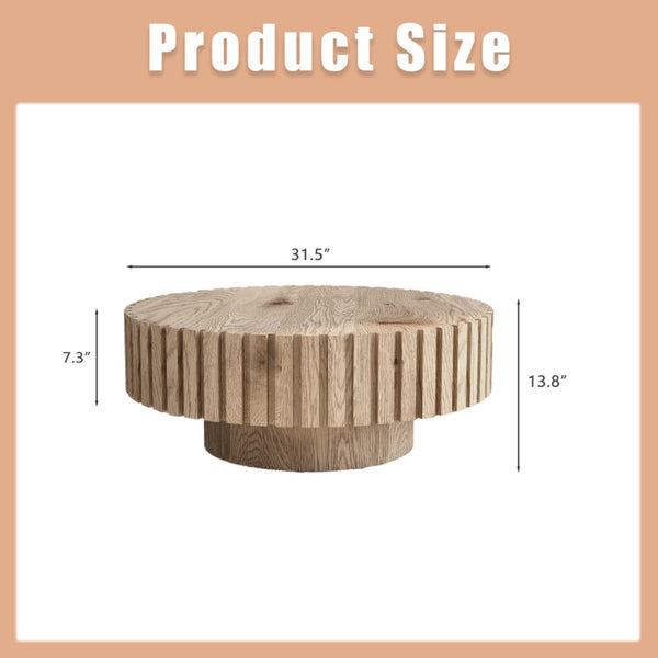 HomeRoots 32" Modern Natural Wood Round Pedestal Coffee Table – Sculptural Design for Stylish Spaces 694685