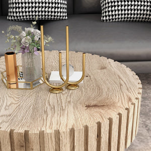 HomeRoots 32" Modern Natural Wood Round Pedestal Coffee Table – Sculptural Design for Stylish Spaces 694685