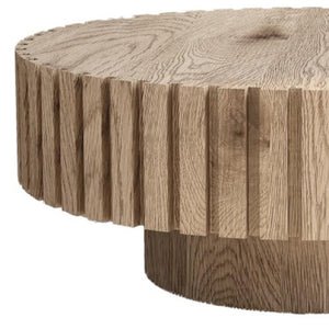 HomeRoots 32" Modern Natural Wood Round Pedestal Coffee Table – Sculptural Design for Stylish Spaces 694685