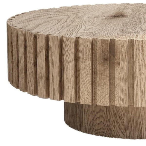 HomeRoots 32" Modern Natural Wood Round Pedestal Coffee Table – Sculptural Design for Stylish Spaces 694685
