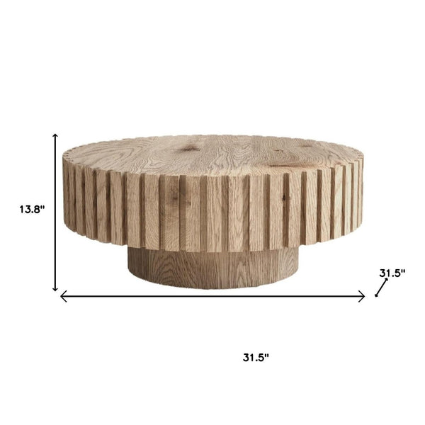 HomeRoots 32" Modern Natural Wood Round Pedestal Coffee Table – Sculptural Design for Stylish Spaces 694685