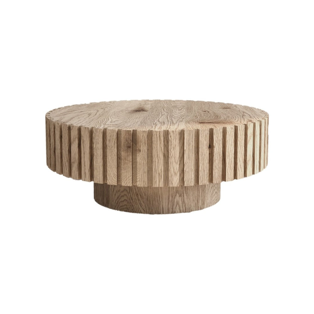 HomeRoots 32" Modern Natural Wood Round Pedestal Coffee Table – Sculptural Design for Stylish Spaces 694685
