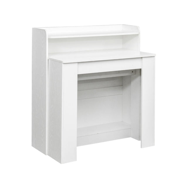 HomeRoots 98" White Wood Floor Shelf Coffee Table – Modern Minimalist Design for Stylish Living Spaces & Storage 694686