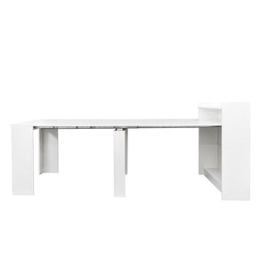 HomeRoots 98" White Wood Floor Shelf Coffee Table – Modern Minimalist Design for Stylish Living Spaces & Storage 694686