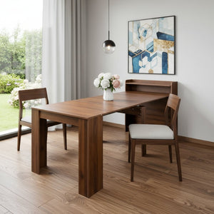 HomeRoots 98" Brown Wood Extendable Dining Table with Storage - Versatile Design for Dining & Home Office Use 694687