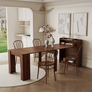 HomeRoots 98" Brown Wood Extendable Dining Table with Storage - Versatile Design for Dining & Home Office Use 694687