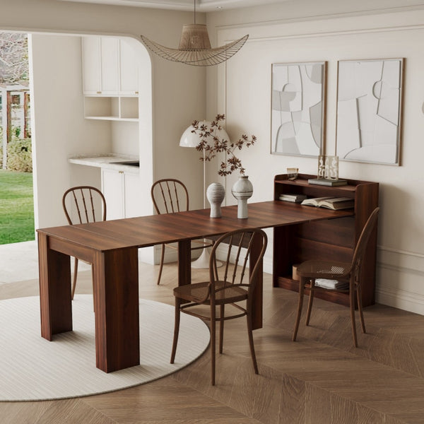 HomeRoots 98" Brown Wood Extendable Dining Table with Storage - Versatile Design for Dining & Home Office Use 694687