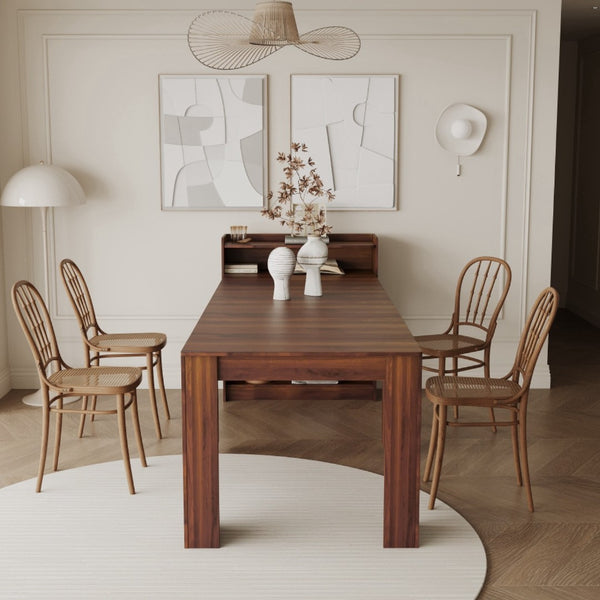 HomeRoots 98" Brown Wood Extendable Dining Table with Storage - Versatile Design for Dining & Home Office Use 694687