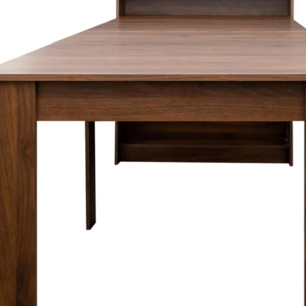 HomeRoots 98" Brown Wood Extendable Dining Table with Storage - Versatile Design for Dining & Home Office Use 694687