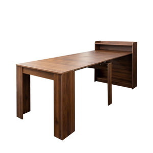 HomeRoots 98" Brown Wood Extendable Dining Table with Storage - Versatile Design for Dining & Home Office Use 694687