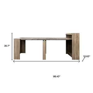 HomeRoots 98" Light Brown Wood Extendable Dining Table with Integrated Storage for Modern Versatility & Style 694688
