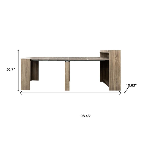 HomeRoots 98" Light Brown Wood Extendable Dining Table with Integrated Storage for Modern Versatility & Style 694688