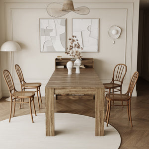 HomeRoots 98" Light Brown Wood Extendable Dining Table with Integrated Storage for Modern Versatility & Style 694688