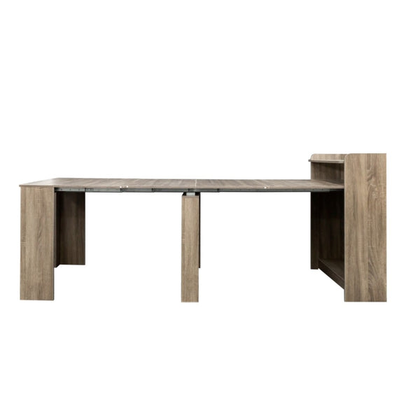 HomeRoots 98" Light Brown Wood Extendable Dining Table with Integrated Storage for Modern Versatility & Style 694688