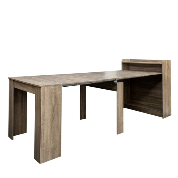 HomeRoots 98" Light Brown Wood Extendable Dining Table with Integrated Storage for Modern Versatility & Style 694688