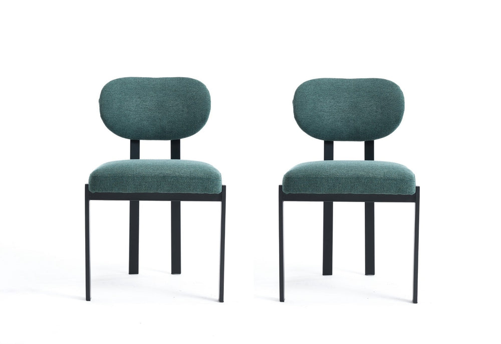HomeRoots Set of Two Modern Green Chenille and Metal Dining Chairs with Ergonomic Support for Any Space 694689