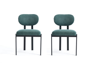 HomeRoots Set of Two Modern Green Chenille and Metal Dining Chairs with Ergonomic Support for Any Space 694689