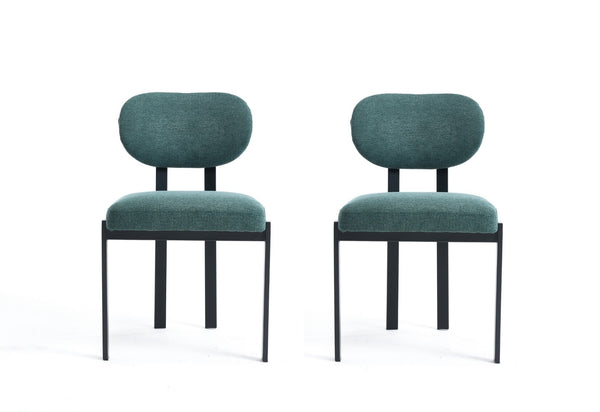 HomeRoots Set of Two Modern Green Chenille and Metal Dining Chairs with Ergonomic Support for Any Space 694689