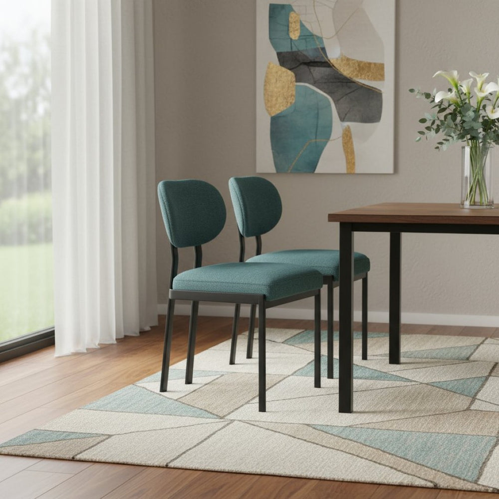 HomeRoots Set of Two Modern Green Chenille and Metal Dining Chairs with Ergonomic Support for Any Space 694689