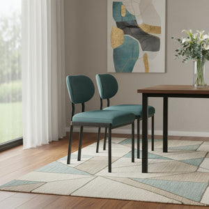 HomeRoots Set of Two Modern Green Chenille and Metal Dining Chairs with Ergonomic Support for Any Space 694689