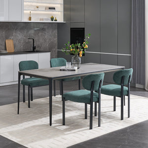 HomeRoots Set of Two Modern Green Chenille and Metal Dining Chairs with Ergonomic Support for Any Space 694689