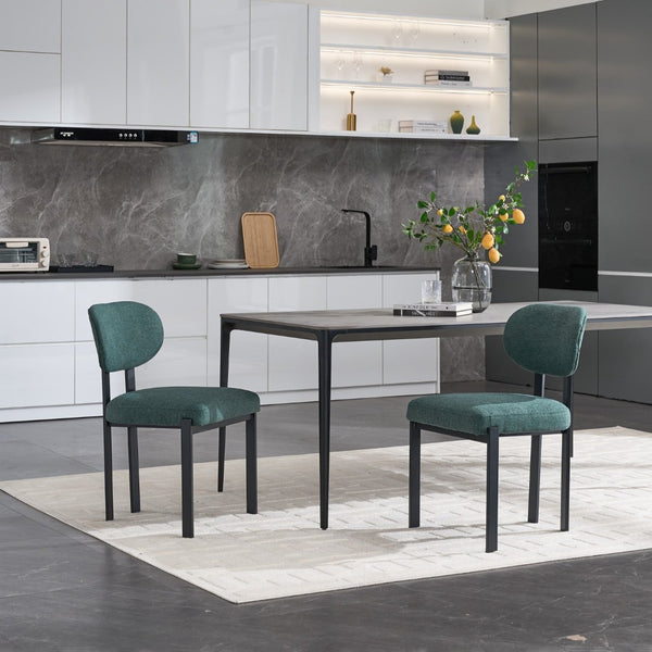 HomeRoots Set of Two Modern Green Chenille and Metal Dining Chairs with Ergonomic Support for Any Space 694689