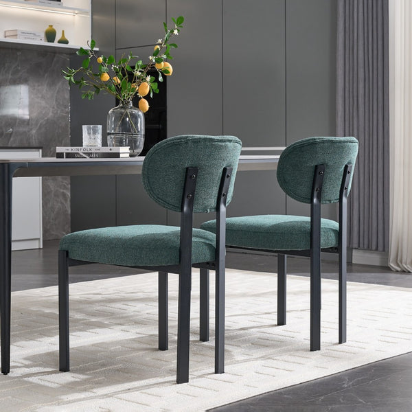 HomeRoots Set of Two Modern Green Chenille and Metal Dining Chairs with Ergonomic Support for Any Space 694689