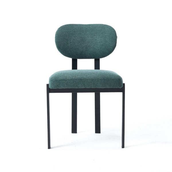 HomeRoots Set of Two Modern Green Chenille and Metal Dining Chairs with Ergonomic Support for Any Space 694689