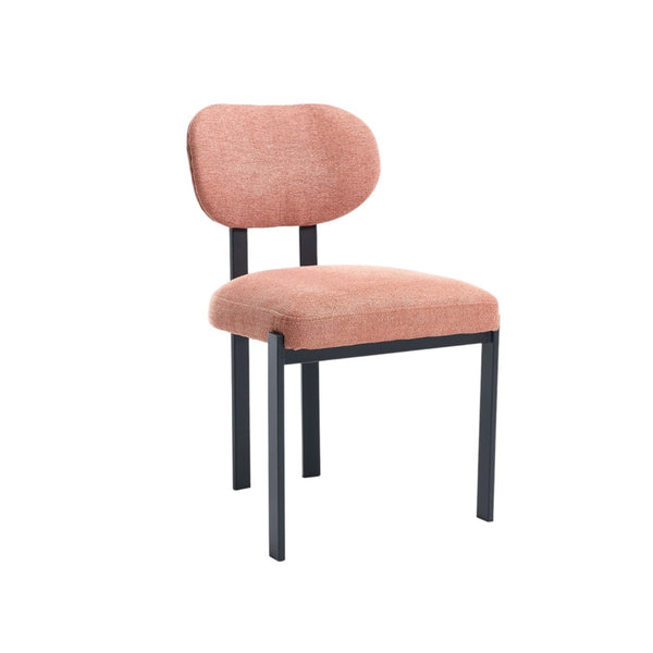 HomeRoots Set of Two Contemporary Salmon & Black Chenille Dining Chairs with Ergonomic Open Back Design 694690