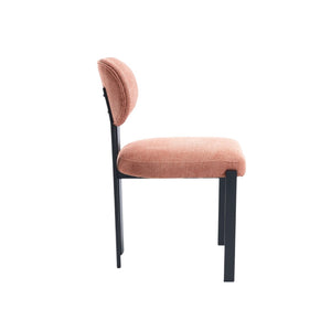 HomeRoots Set of Two Contemporary Salmon & Black Chenille Dining Chairs with Ergonomic Open Back Design 694690