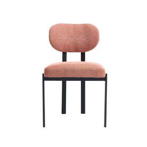 HomeRoots Set of Two Contemporary Salmon & Black Chenille Dining Chairs with Ergonomic Open Back Design 694690