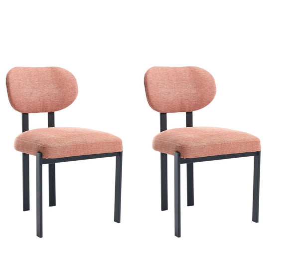 HomeRoots Set of Two Contemporary Salmon & Black Chenille Dining Chairs with Ergonomic Open Back Design 694690