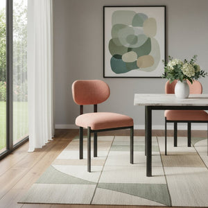 HomeRoots Set of Two Contemporary Salmon & Black Chenille Dining Chairs with Ergonomic Open Back Design 694690