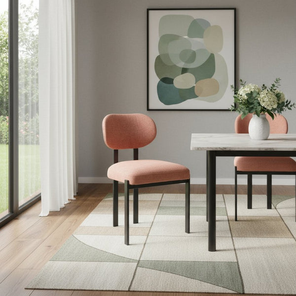 HomeRoots Set of Two Contemporary Salmon & Black Chenille Dining Chairs with Ergonomic Open Back Design 694690